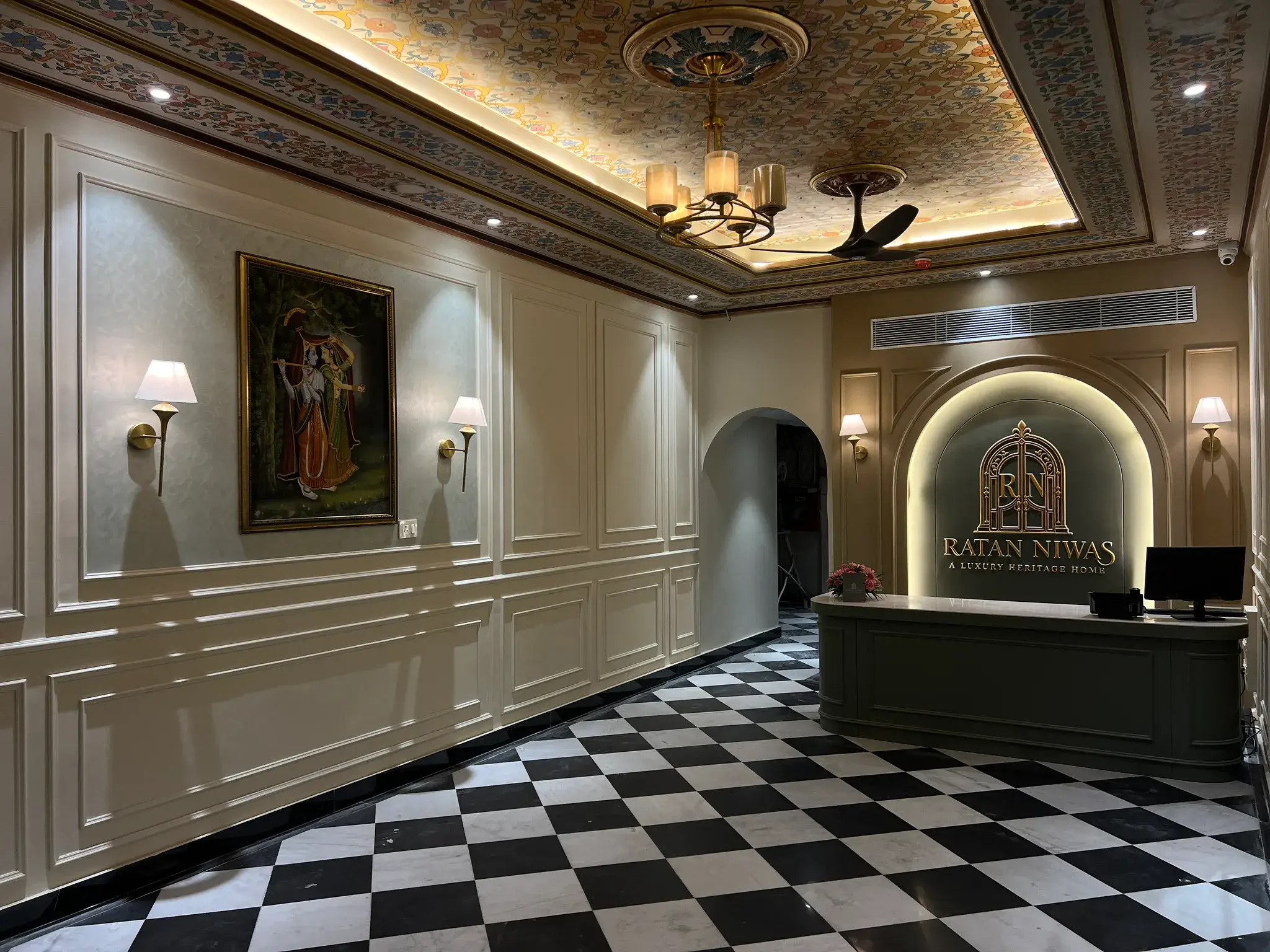 Lobby Wall with Art & Heritage Sconces